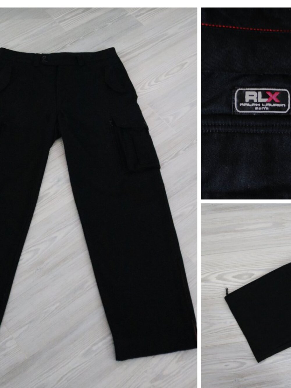 RLX Cargo Paratrooper Pants Mens 35 x 32 Black Wool Nylon Wide Leg Y2K Vintage